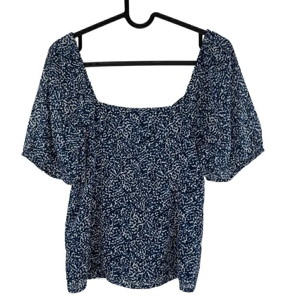Madewell Blue Indigo Bengali Blockprint Chiffon Sweetheart Lined Blouse Size 2